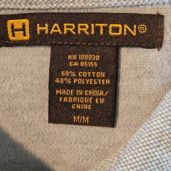 Harriton Men Stain Repel Workshirt Medium Light Charcoal Button Down Long Sleeve - Picture 7 of 8